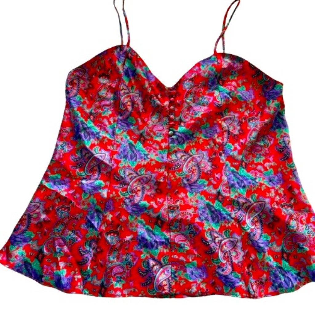 Vintage Kathryn Paisley Satin Cami Y2k Boho Festival Top Size L